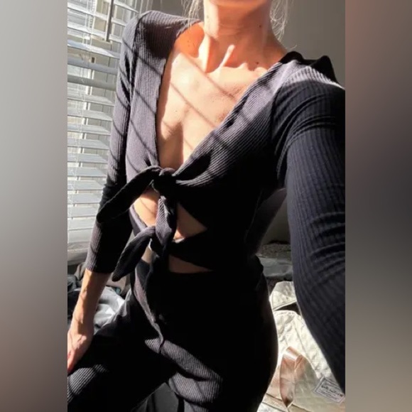 Free People Pants - Free People Black Ribbed Tie-Front Jumpsuit